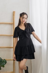 Darlene Ribbon Tiered Dress in Black (XS)