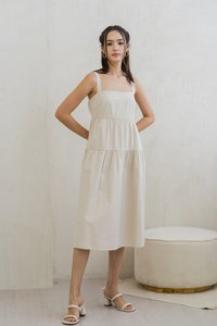 Jean Tiered Midi Dress in Sand