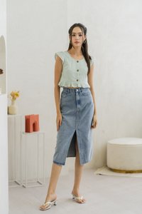 Azzy Eyelet Button Top in Sage