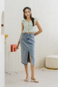 Azzy Eyelet Button Top in Sage