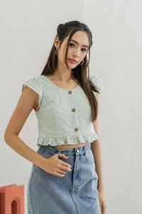 Azzy Eyelet Button Top in Sage