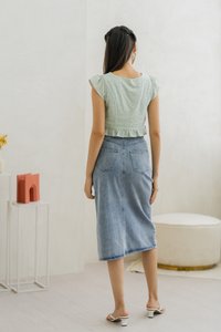 Azzy Eyelet Button Top in Sage