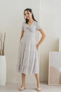 Yvonne Twist Knot Tiered Midi Dress in Lilac (XS)