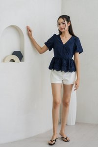 Elly Overlap Eyelet Top in Navy (XS)