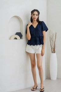 Elly Overlap Eyelet Top in Navy (XS)