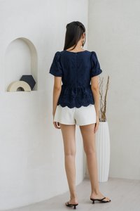 Elly Overlap Eyelet Top in Navy (XS)