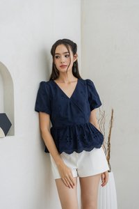 Elly Overlap Eyelet Top in Navy (XS)
