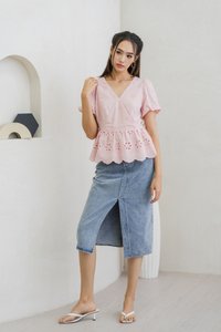 Elly Overlap Eyelet Top in Pink (XS)