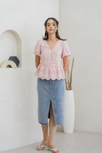 Elly Overlap Eyelet Top in Pink (XS)