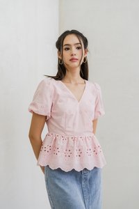 Elly Overlap Eyelet Top in Pink (XS)