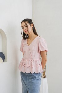 Elly Overlap Eyelet Top in Pink (XS)