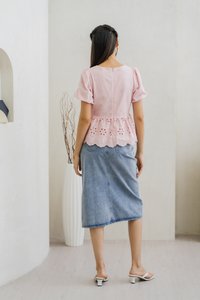 Elly Overlap Eyelet Top in Pink (XS)