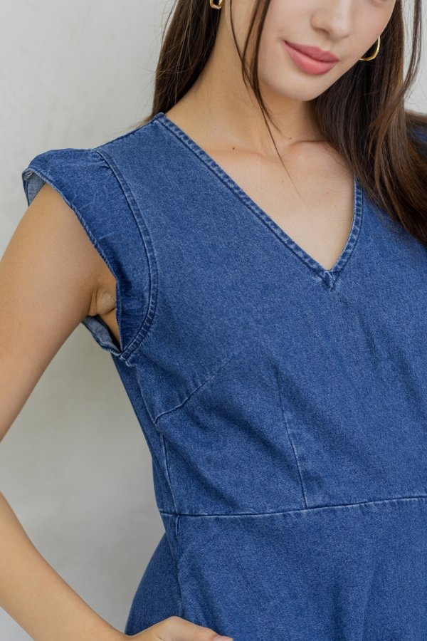 Naomi V Neck Denim Midi Dress (XS)