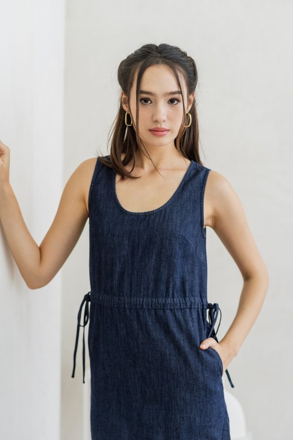 Anne Drawstring Denim Maxi Dress
