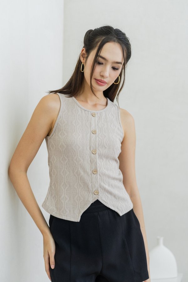 Suzy Button Knit Top in Khaki