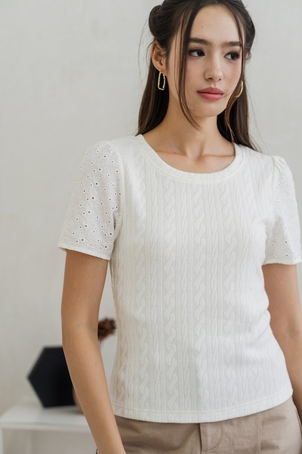 Jillian Knit Eyelet Top in White (XS)