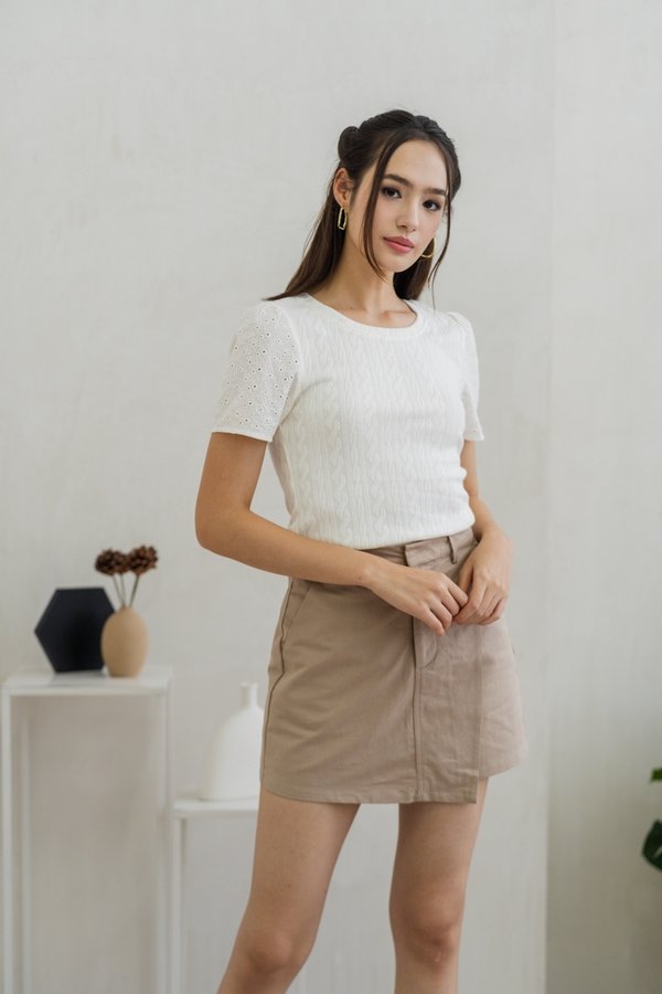 Jillian Knit Eyelet Top in White (XS)