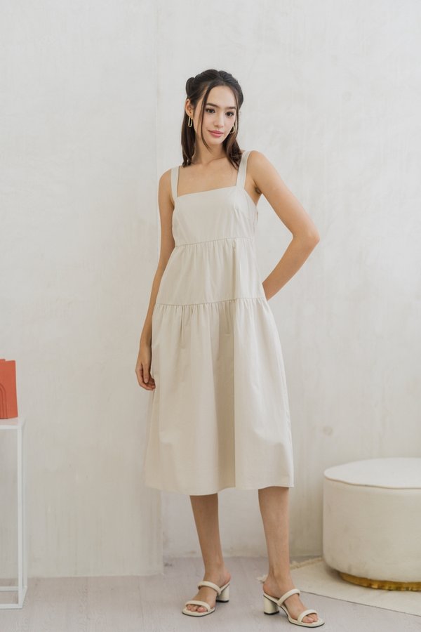 Jean Tiered Midi Dress in Sand