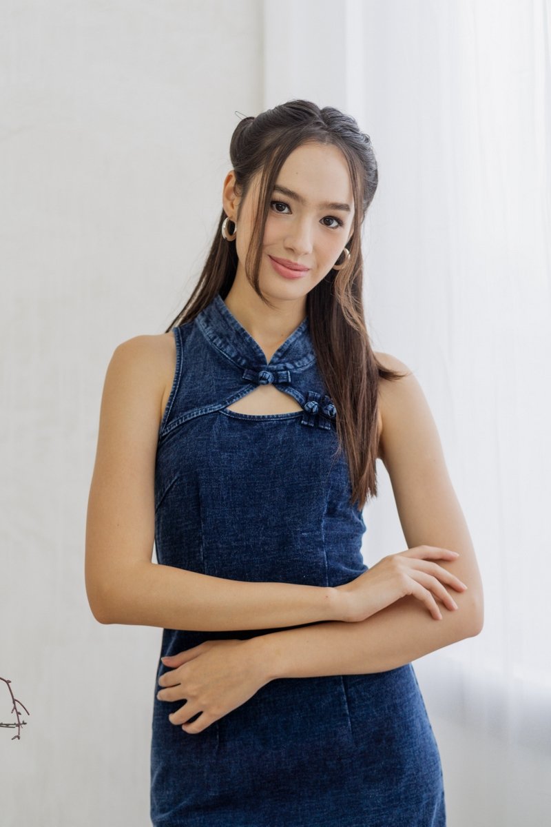 Ivana Cheongsam Denim Midi Dress