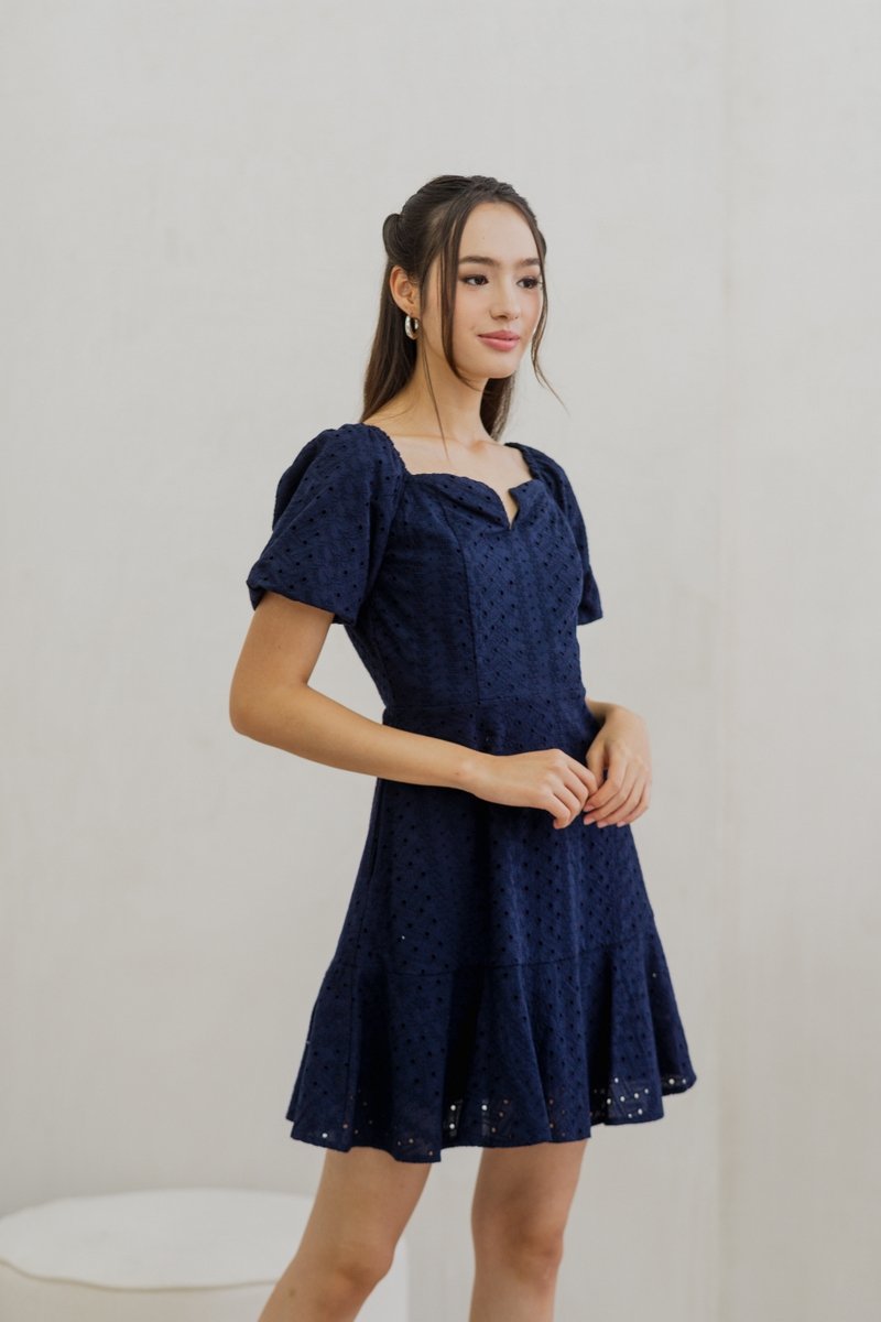 Nani Eyelet Dropwaist Dress in Navy (XS)