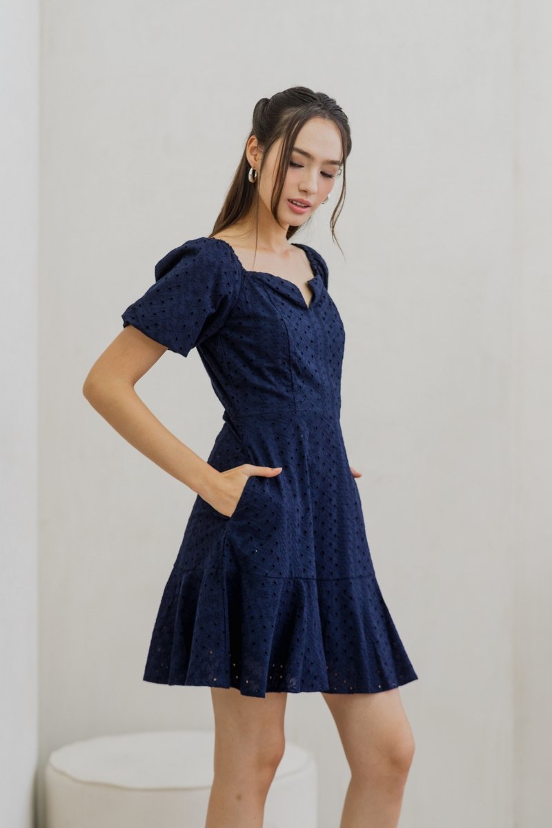 Nani Eyelet Dropwaist Dress in Navy (XS)