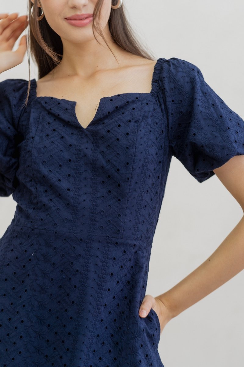 Nani Eyelet Dropwaist Dress in Navy (XS)