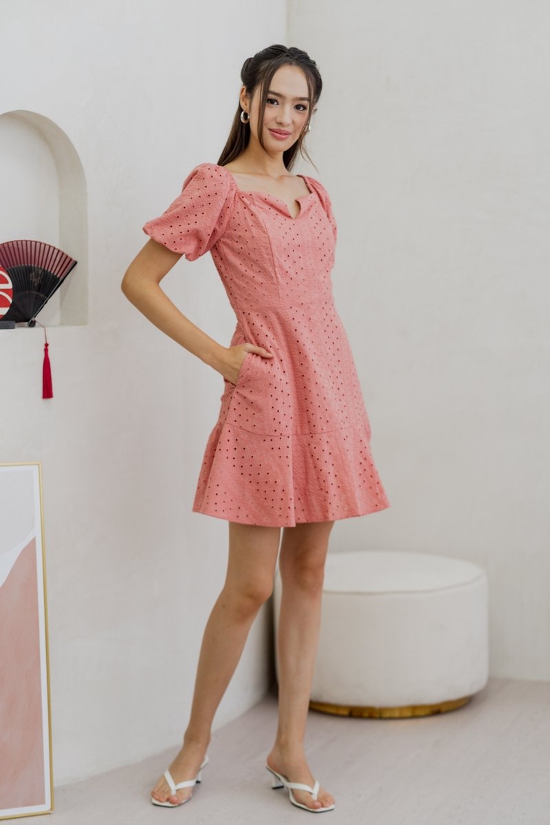Nani Eyelet Dropwaist Dress in Rose Pink (XS)