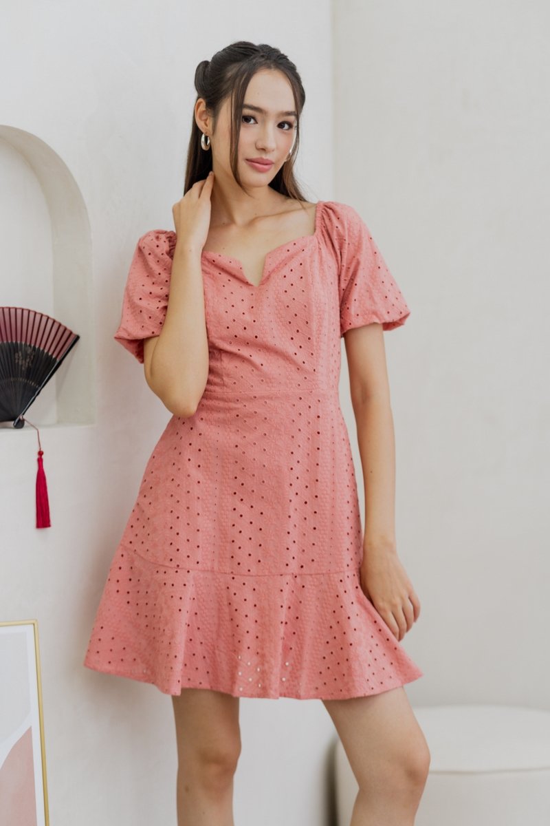 Nani Eyelet Dropwaist Dress in Rose Pink (XS)
