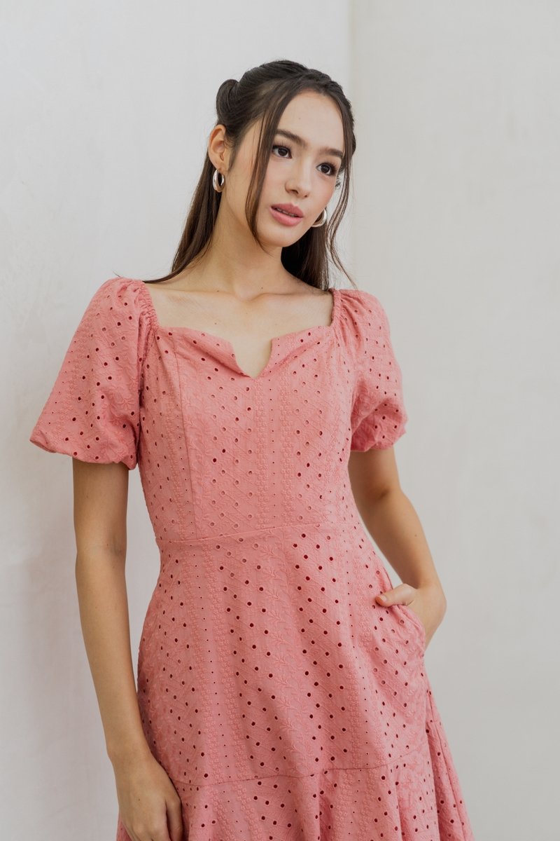 Nani Eyelet Dropwaist Dress in Rose Pink (XS)