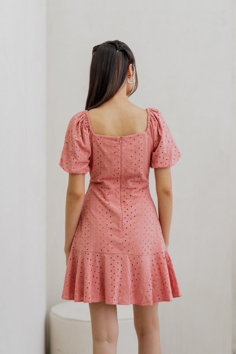 Nani Eyelet Dropwaist Dress in Rose Pink (XS)