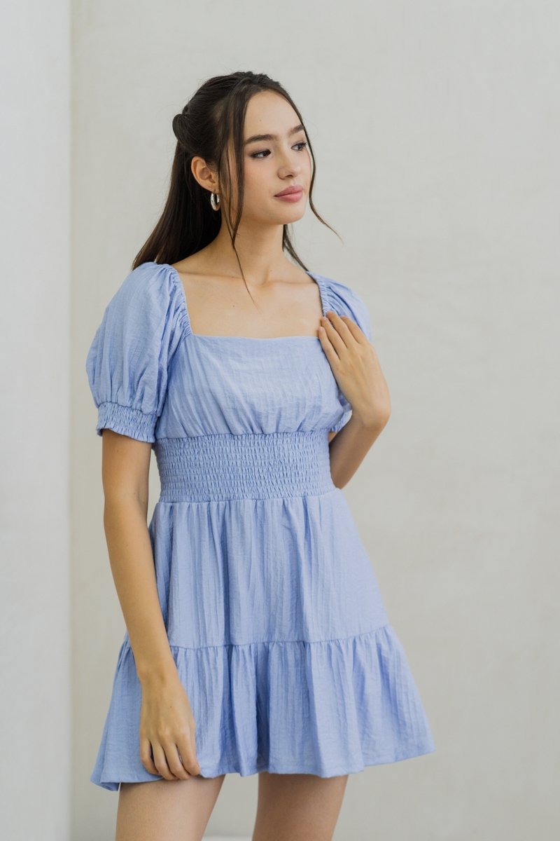Marlon Smocked Sleeve Romper in Blue (XL)