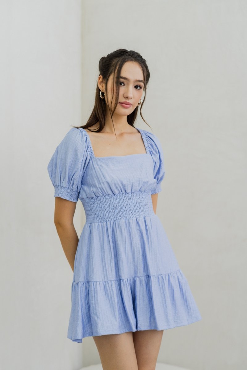 Marlon Smocked Sleeve Romper in Blue (XL)
