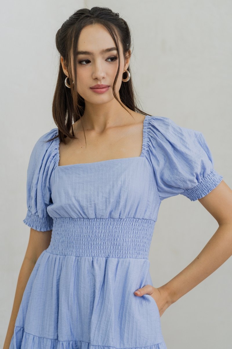 Marlon Smocked Sleeve Romper in Blue (XL)