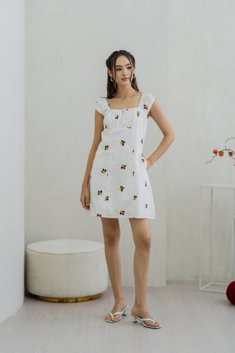 Layana Embroidery Dress in White (S)