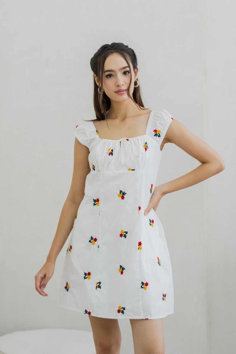 Layana Embroidery Dress in White (S)