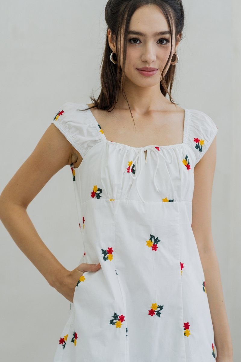 Layana Embroidery Dress in White (S)