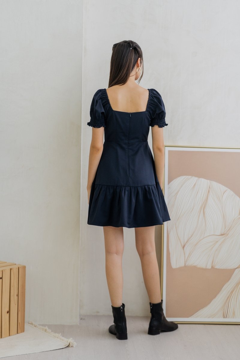 Katherine Smocked Dress in Dark Navy (XS)