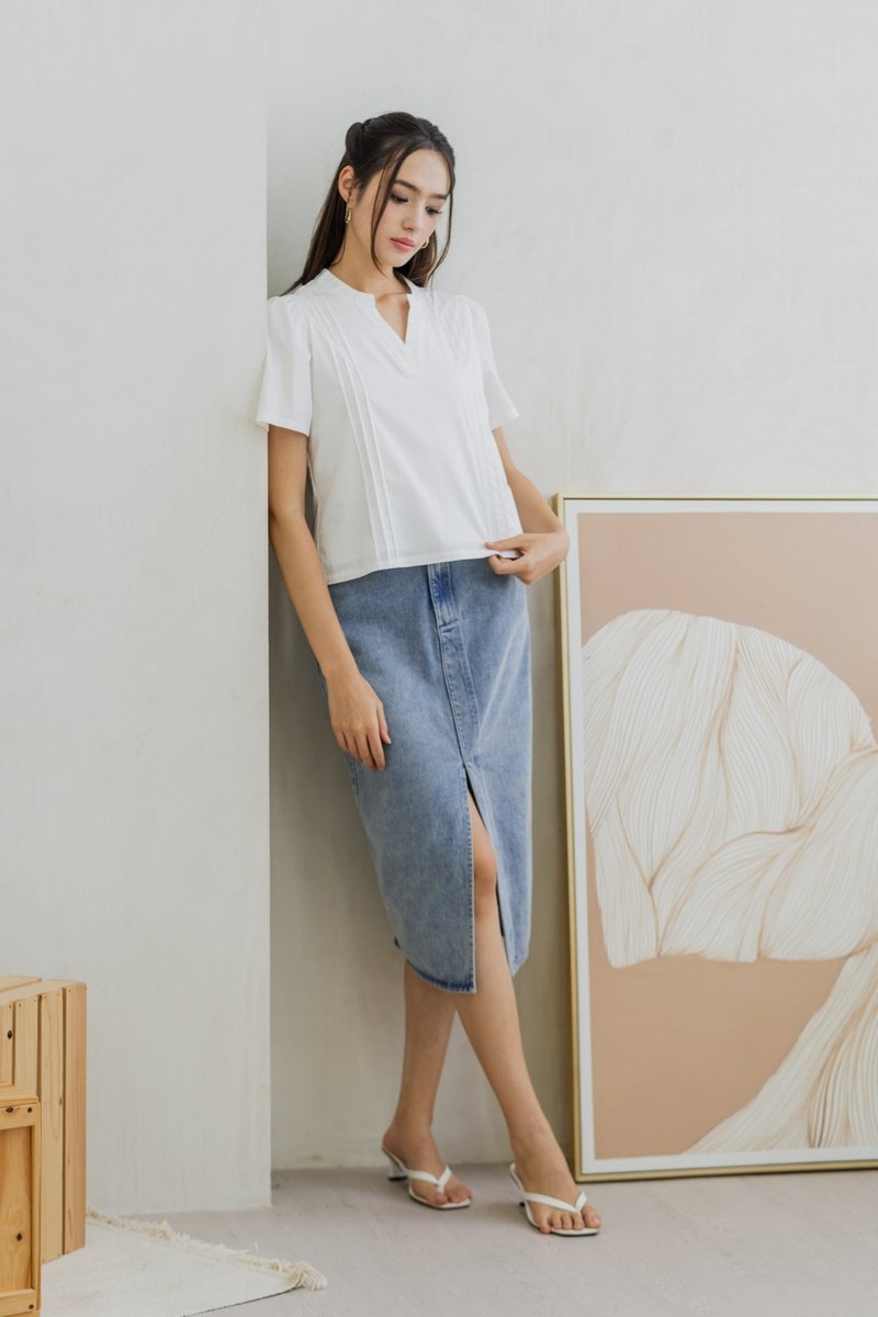 Francesca V Neck Top in White