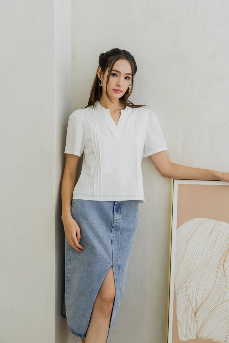 Francesca V Neck Top in White