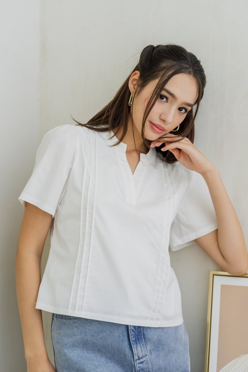 Francesca V Neck Top in White