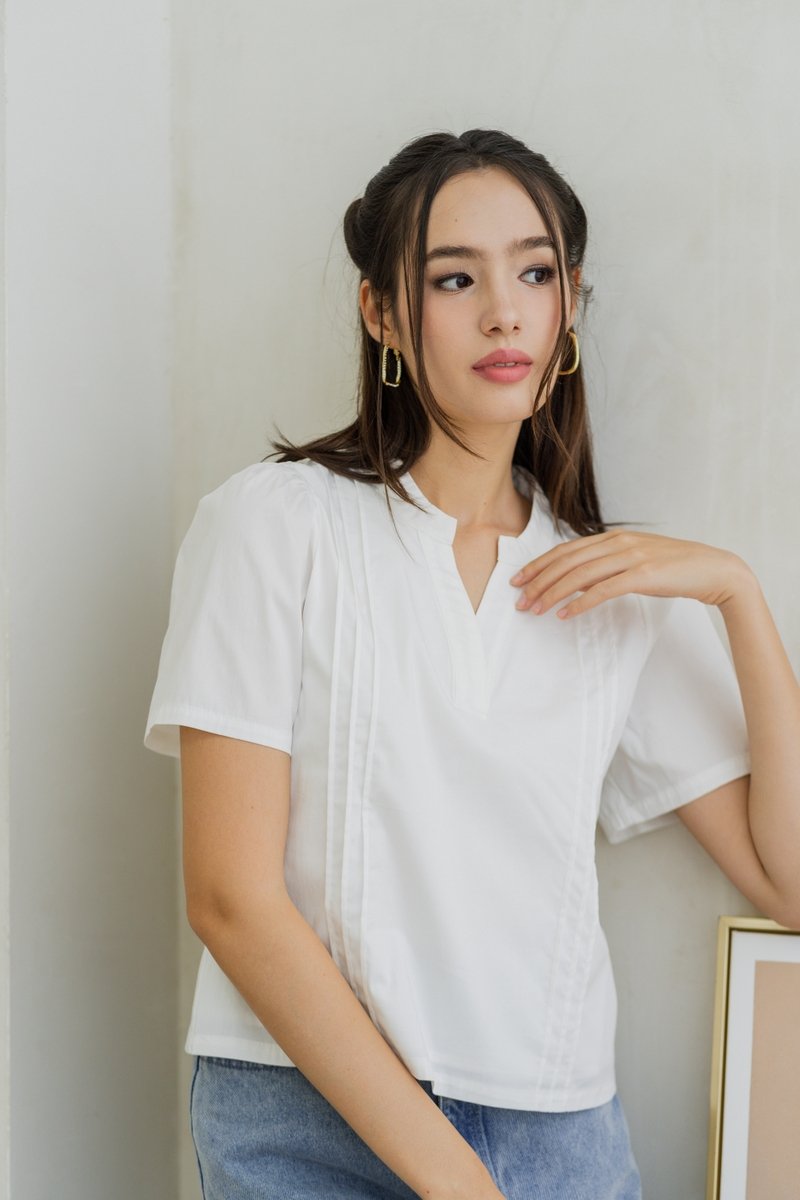 Francesca V Neck Top in White