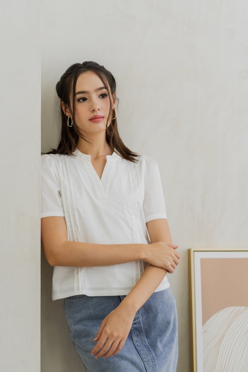 Francesca V Neck Top in White