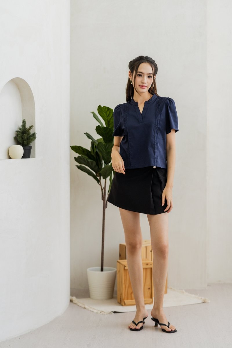 Francesca V Neck Top in Navy