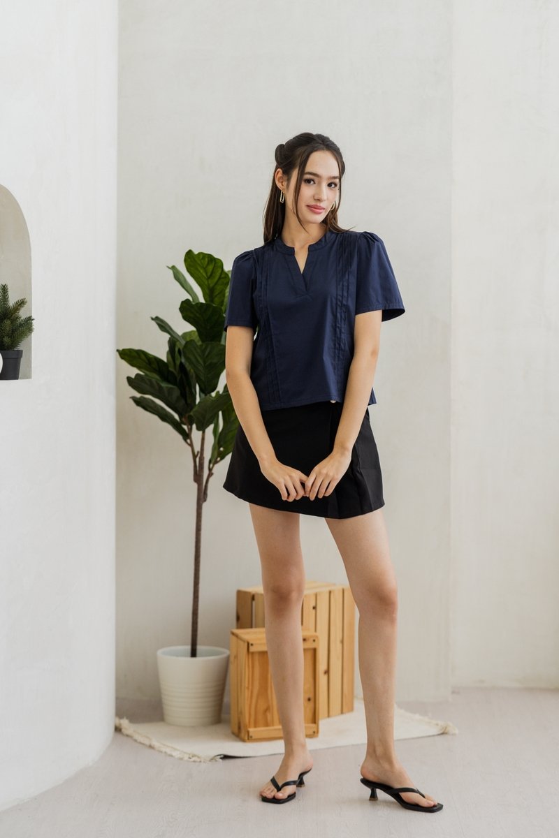 Francesca V Neck Top in Navy