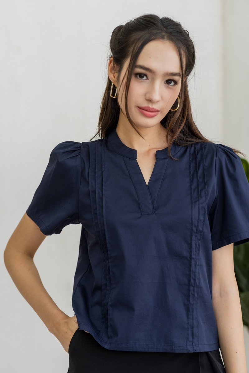 Francesca V Neck Top in Navy