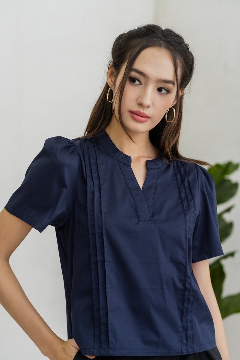 Francesca V Neck Top in Navy