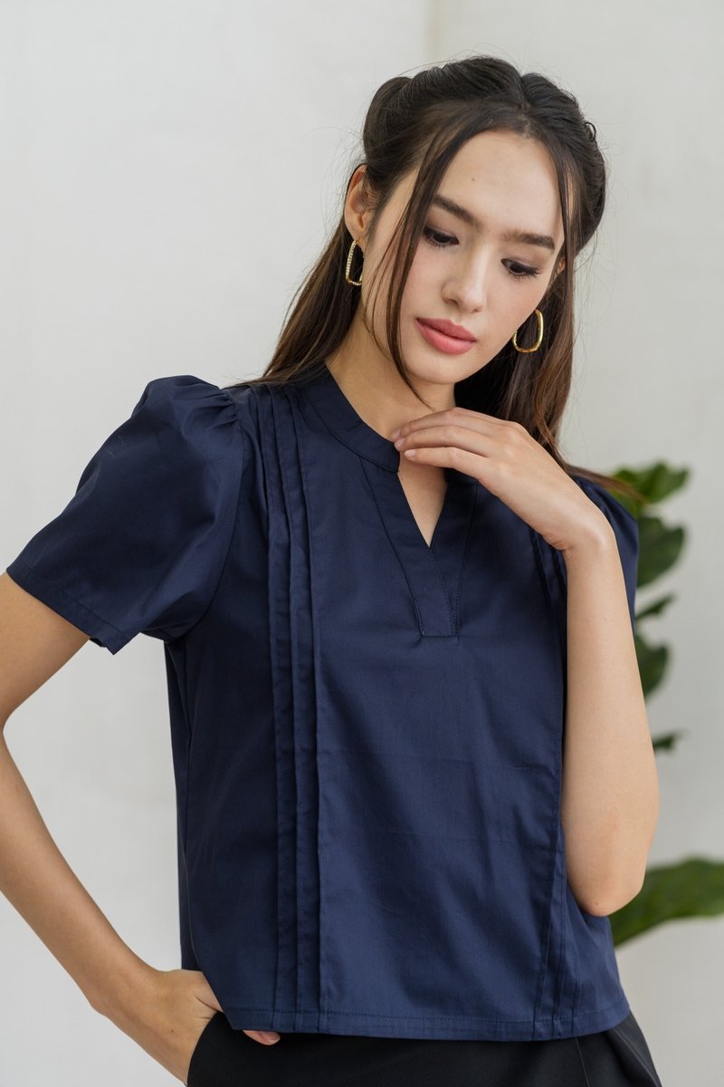 Francesca V Neck Top in Navy