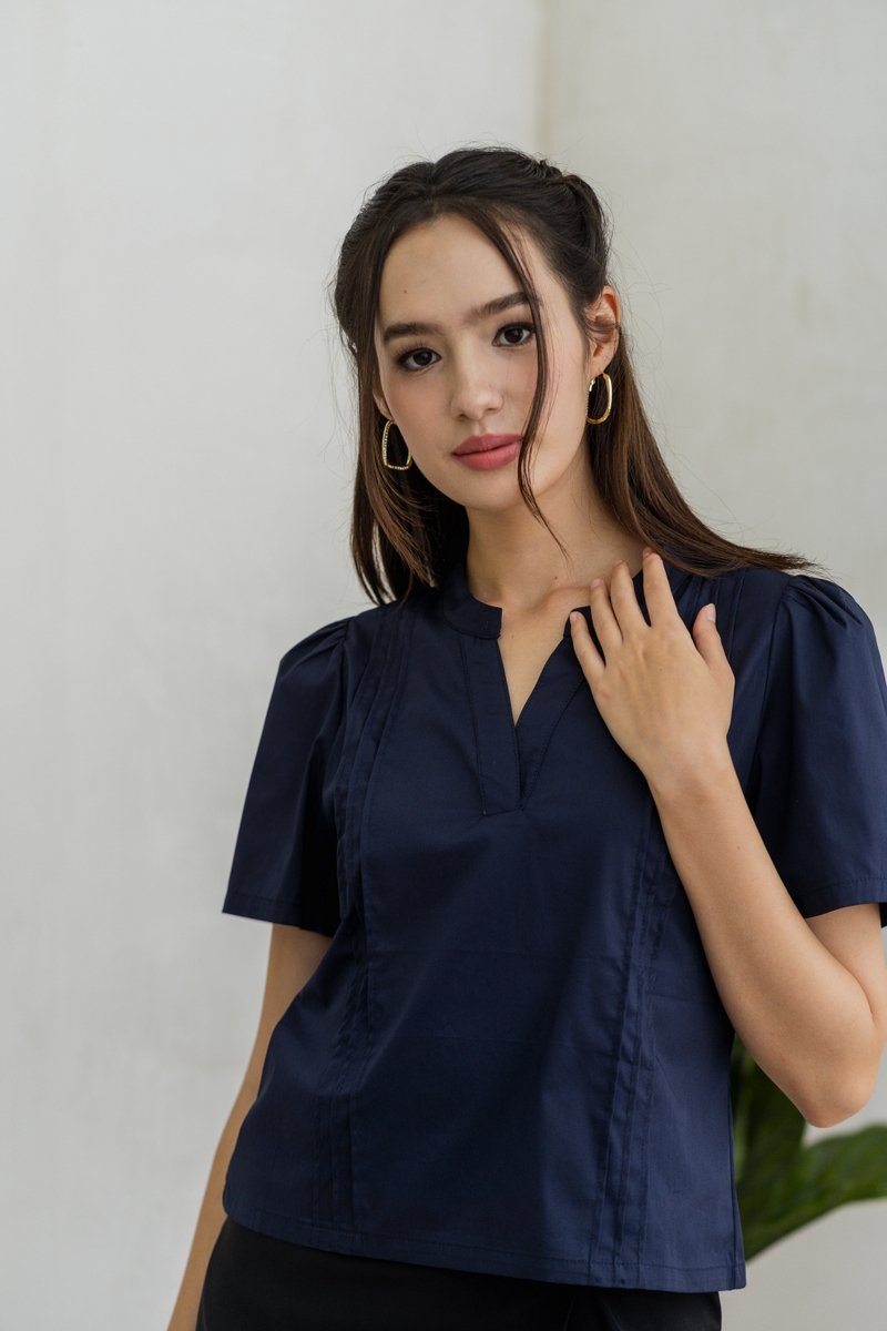 Francesca V Neck Top in Navy