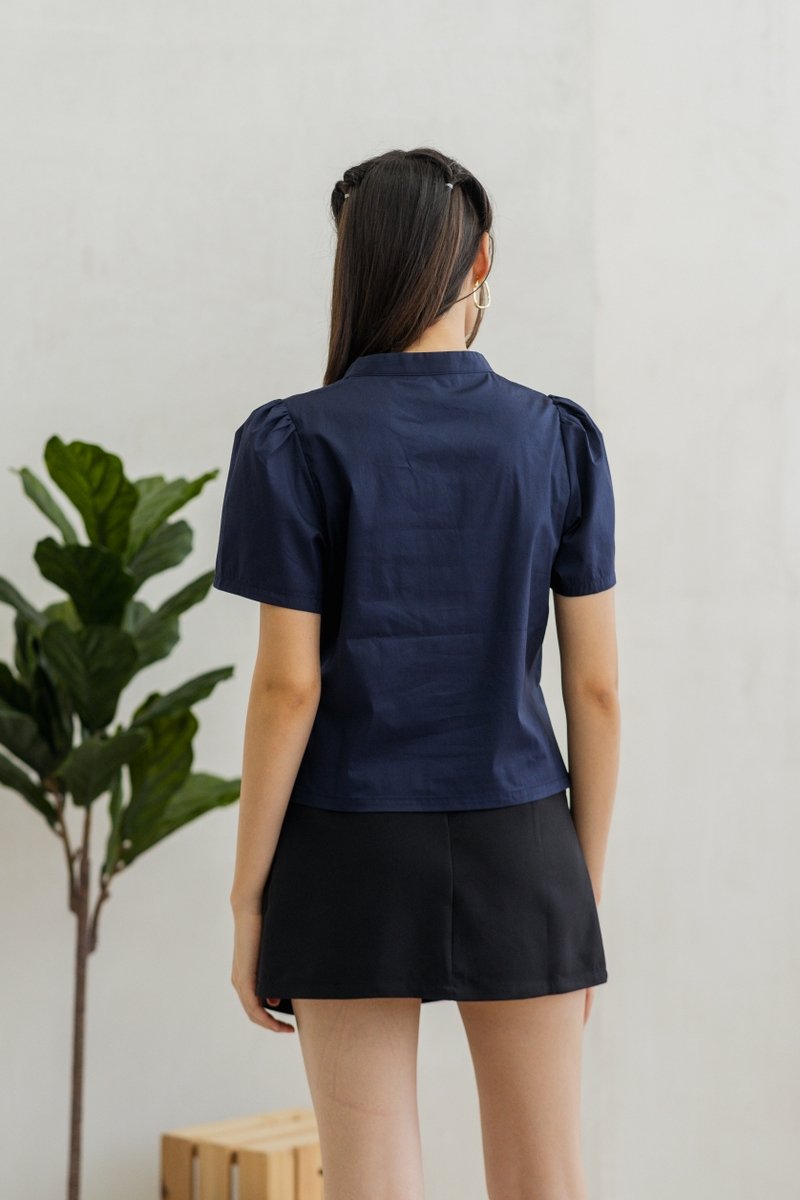 Francesca V Neck Top in Navy