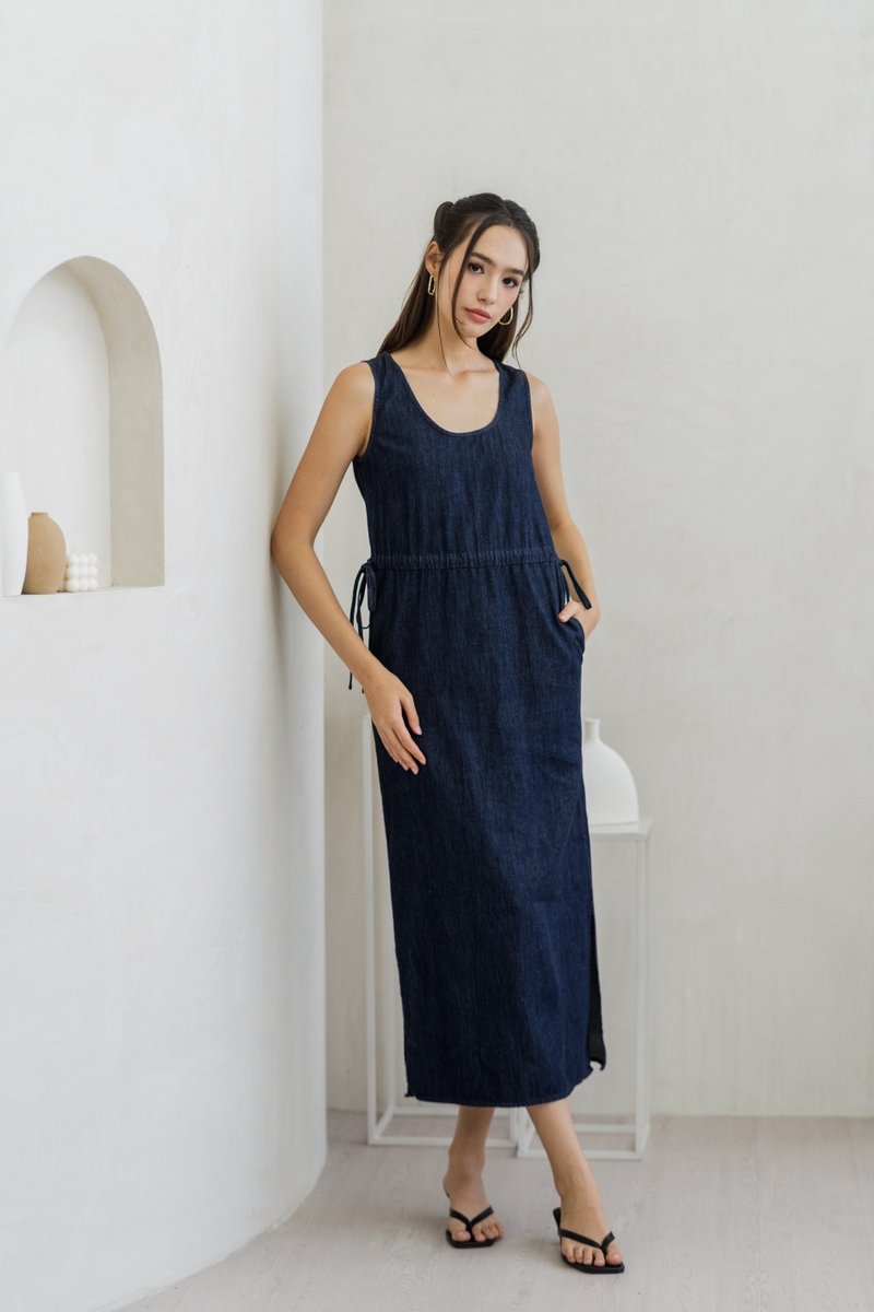 Anne Drawstring Denim Maxi Dress